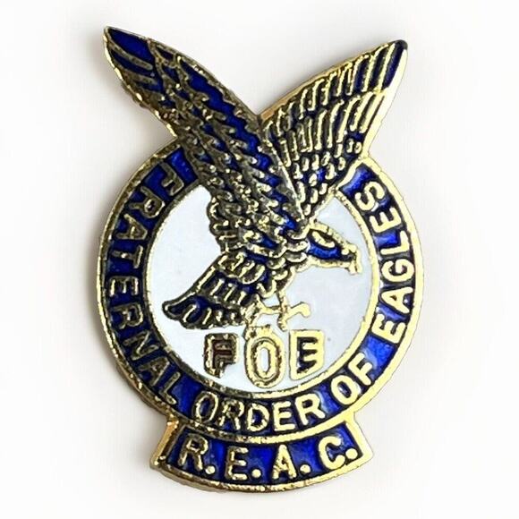 VTG Collectible Pin- FOE Fraternal Order of Eagles REAC Gold Tone Enamel Pin - Picture 1 of 6